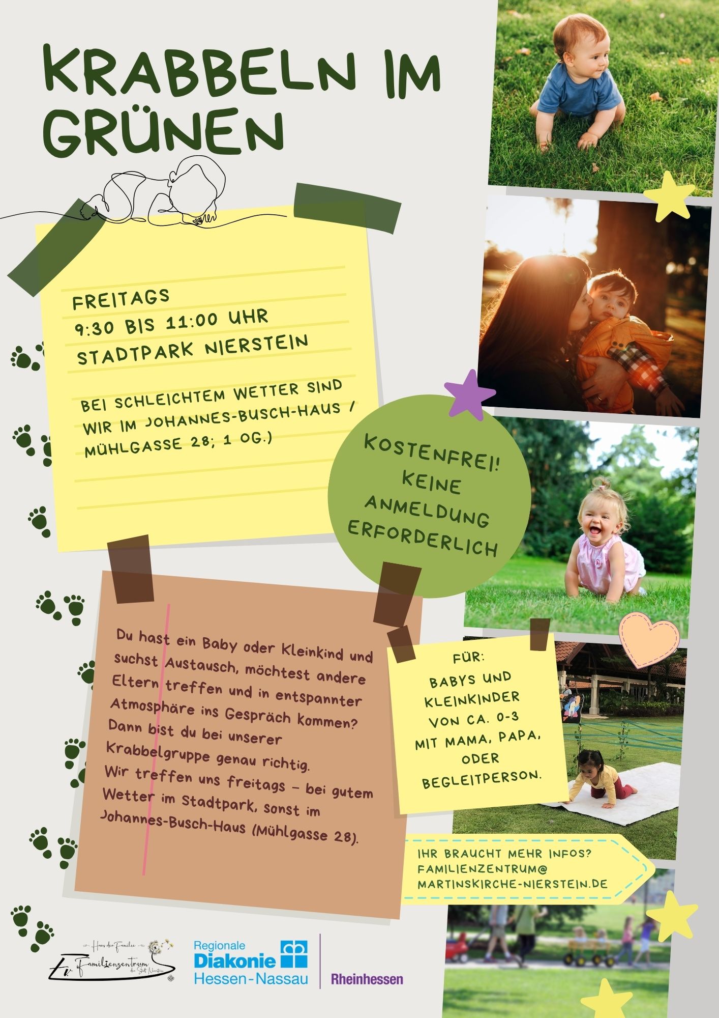 Flyer Krabbeln im Grünen mit Veranstaltungsinformationen